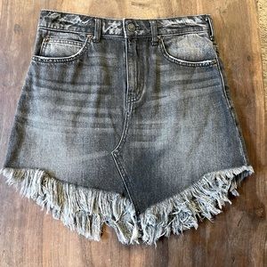 New We The Free Bailey Fringe Denim Mini Skirt